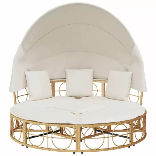  polyrattan kültéri napozóágy napellenzővel és párnákkal