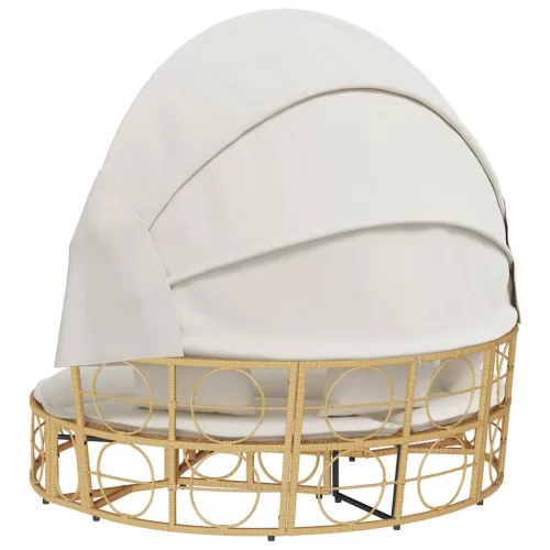  polyrattan kültéri napozóágy napellenzővel és párnákkal