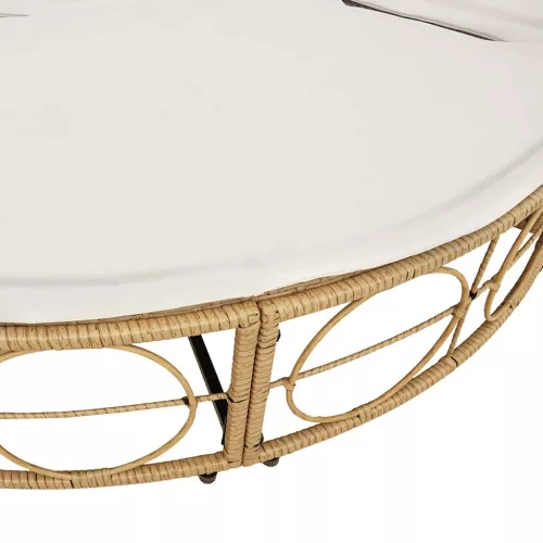  polyrattan kültéri napozóágy napellenzővel és párnákkal