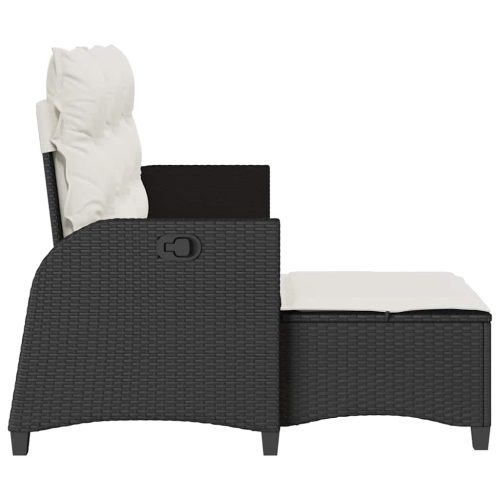  L-alakú fekete polyrattan fekvő kerti kanapé párnákkal