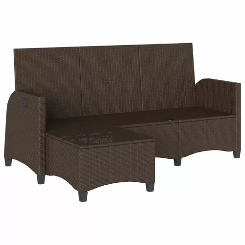  L-alakú barna polyrattan fekvő kerti kanapé párnákkal