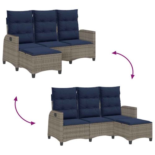  L-alakú szürke polyrattan fekvő kerti kanapé párnákkal