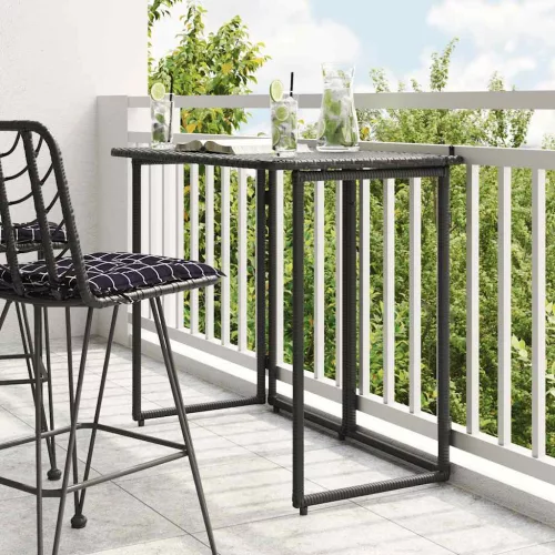  fekete polyrattan összecsukható kerti asztal 90x51x75 cm