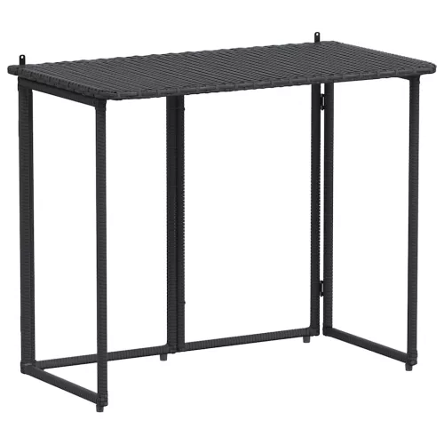 fekete polyrattan összecsukható kerti asztal 90x51x75 cm