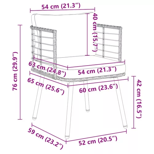  fekete polyrattan kerti szék párnákkal