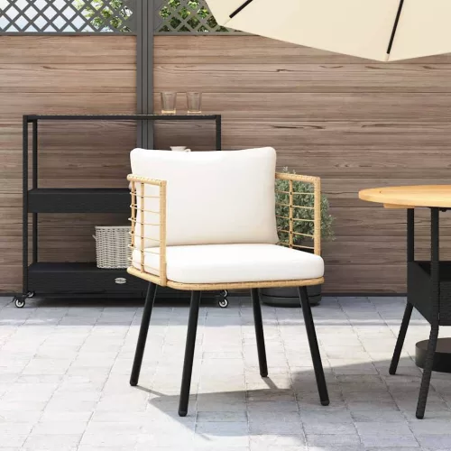  természetes polyrattan kerti szék párnákkal