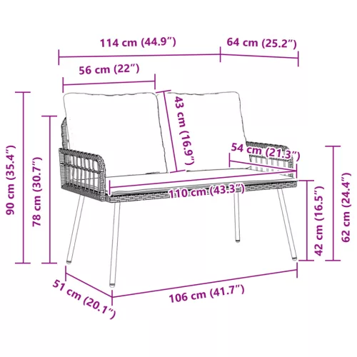  Kerti Pad Fekete 114x64x78 cm Polirattan