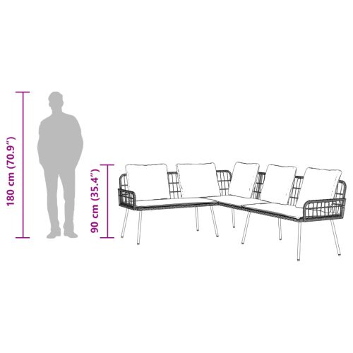  L-alakú kanapé Fekete 231x173x78 cm Polirattan