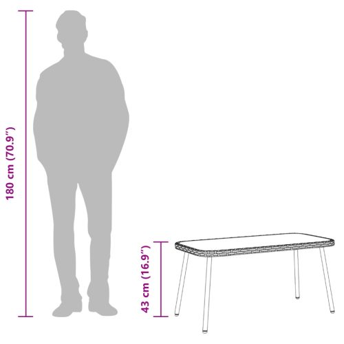  Fekete Dohányzóasztal 90x45x42 cm Polirattan