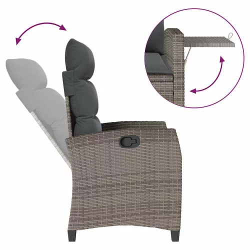  szürke polyrattan fekvő kerti szék oldalsó asztallal