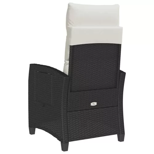  fekete polyrattan fekvő kerti szék oldalsó asztallal