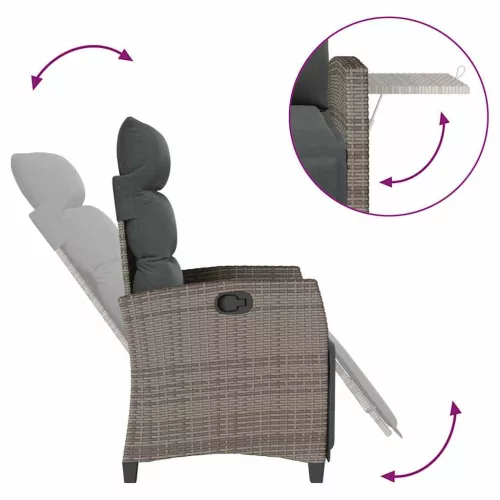  szürke polyrattan fekvő kerti szék oldalsó asztallal
