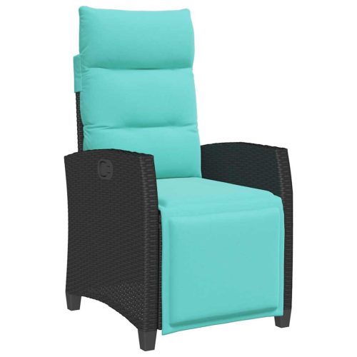  fekete polyrattan fekvő kerti szék oldalsó asztallal