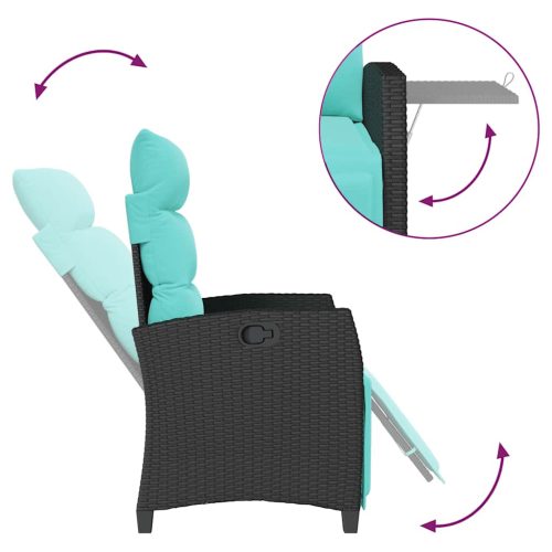  fekete polyrattan fekvő kerti szék oldalsó asztallal