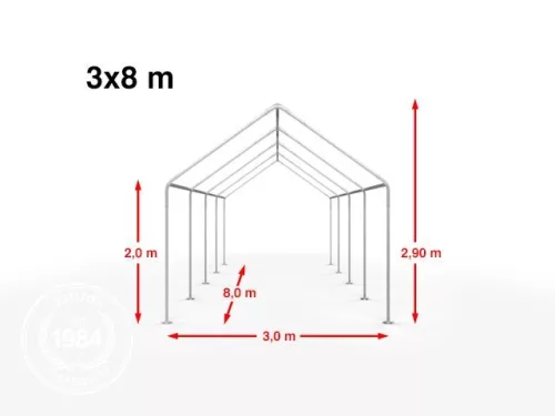 TP 3x8m standard rendezvénysátor, PE 450 - fehér