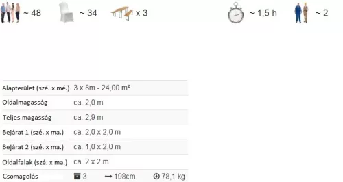 TP 3x8m standard rendezvénysátor, PE 450 - fehér