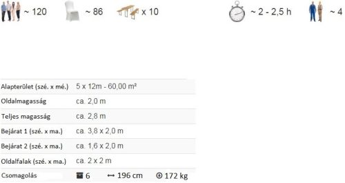 TP 5x12m standard rendezvénysátor, PVC 700 - fehér
