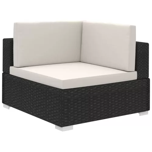  6-részes fekete polyrattan kerti bútorszett párnákkal