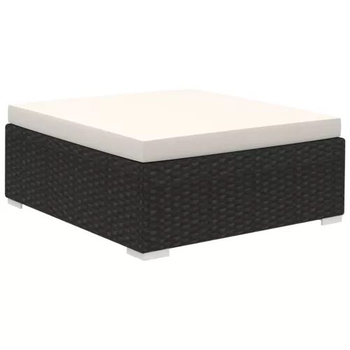  6-részes fekete polyrattan kerti bútorszett párnákkal