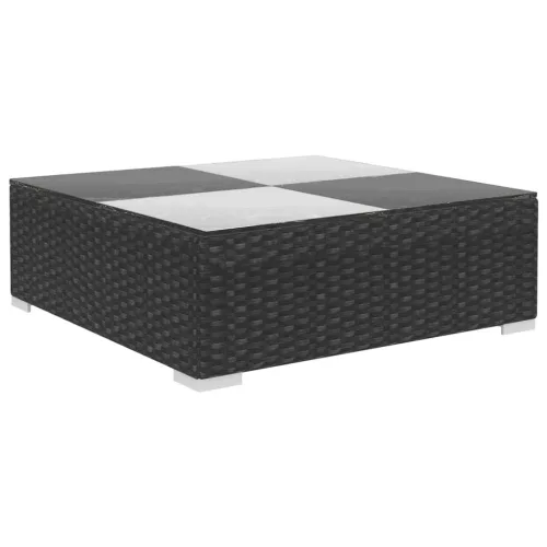  6-részes fekete polyrattan kerti bútorszett párnákkal