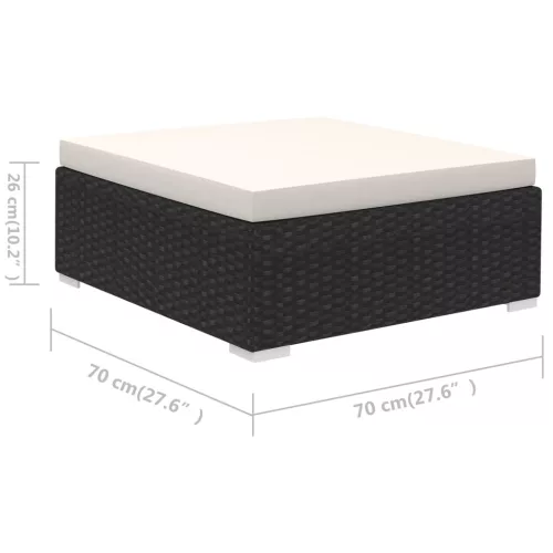  6-részes fekete polyrattan kerti bútorszett párnákkal