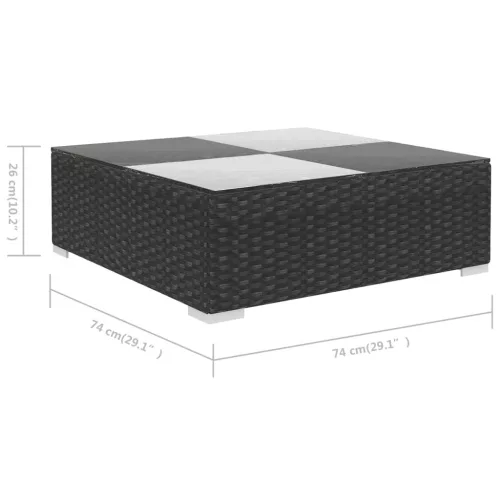  6-részes fekete polyrattan kerti bútorszett párnákkal