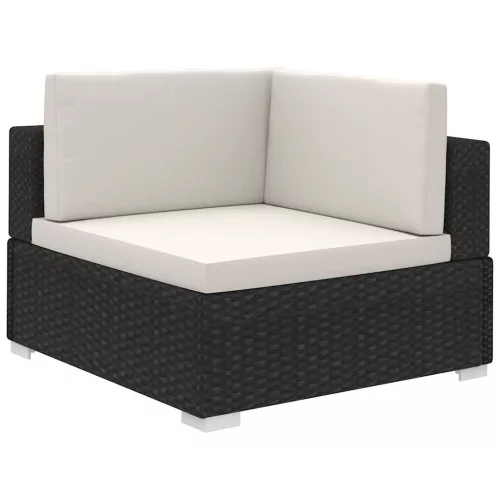  8-részes fekete polyrattan kerti bútorszett párnákkal