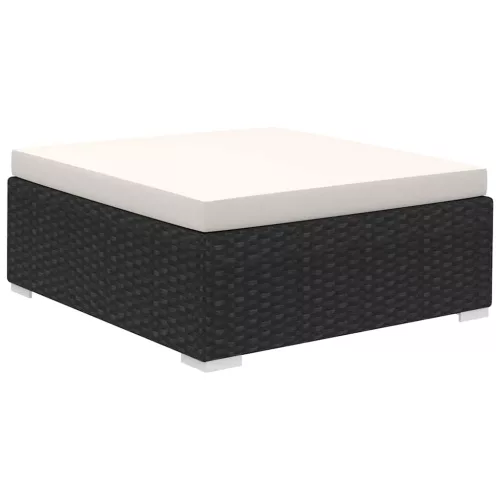  8-részes fekete polyrattan kerti bútorszett párnákkal