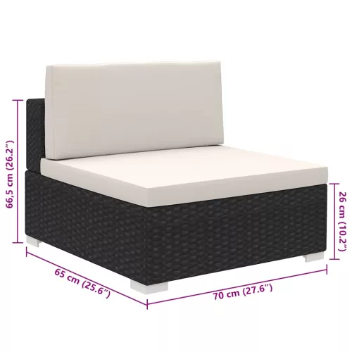  8-részes fekete polyrattan kerti bútorszett párnákkal