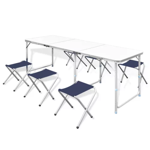Összecsukható állítható magasságú 6 székes kempingasztalszett 180x60cm