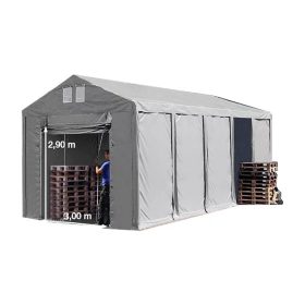   TP Vario 4x8m 3m oldalmagas raktársátor, bejárat típusa: felhúzható