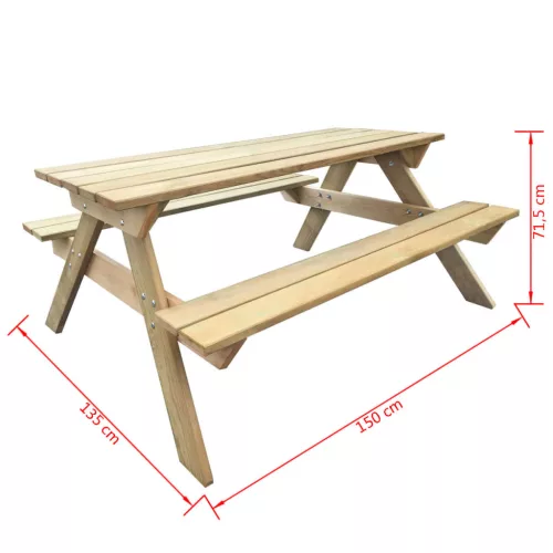  fa piknik asztal 150 x 135 x 71,5 cm