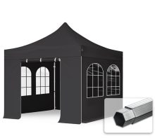   Professional összecsukható sátrak PROFESSIONAL 400g/m2 ponyvával, alumínium szerkezettel, 4 oldalfallal, hagyományos ablakkal - 3x3m fekete