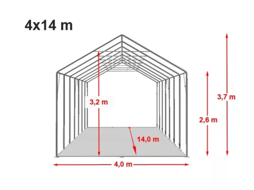 TP Professional 4x14m 2,6m oldalmagas raktársátor PVC 800 ponyvával, zöld