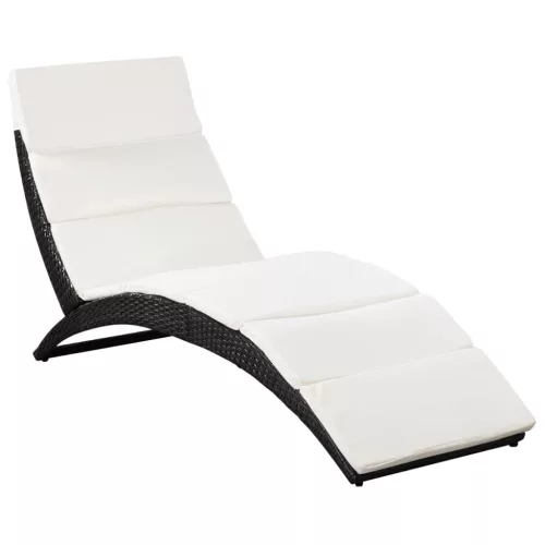  fekete összecsukható polyrattan napozóágy párnával