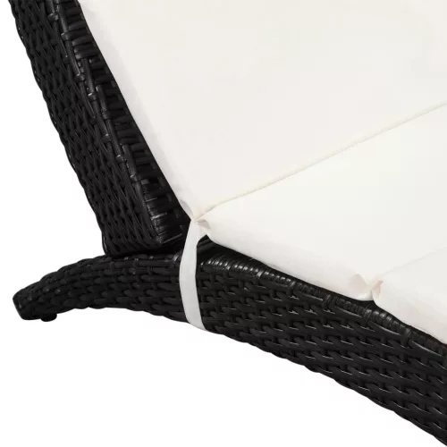  fekete összecsukható polyrattan napozóágy párnával