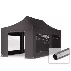   TP 3x6m összecsukható 750N acél vázas pavilon, 4 db oldalfallal - sötétszürke