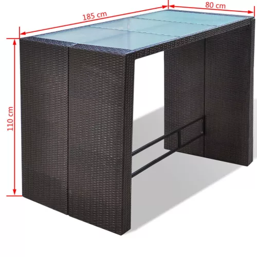  7 darabos barna polyrattan kerti bárszett párnákkal