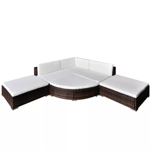  6 részes barna polyrattan kerti ülőgarnitúra párnákkal
