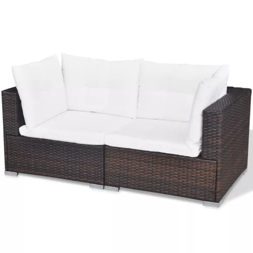  10-részes barna polyrattan kerti bútorszett párnákkal