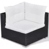  10-részes fekete polyrattan kerti bútorszett párnákkal