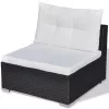  10-részes fekete polyrattan kerti bútorszett párnákkal