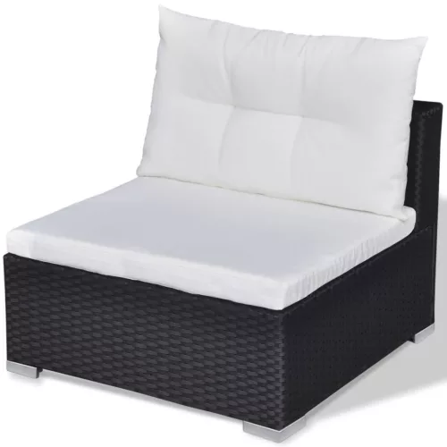  10-részes fekete polyrattan kerti bútorszett párnákkal