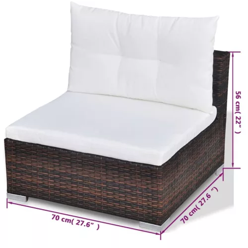  10-részes barna polyrattan kerti bútorszett párnákkal