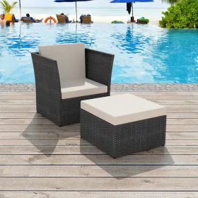  fekete kerti polyrattan szék zsámollyal 
