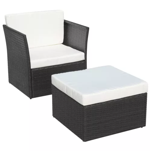  fekete kerti polyrattan szék zsámollyal 