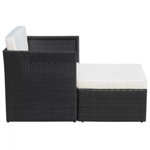  fekete kerti polyrattan szék zsámollyal 