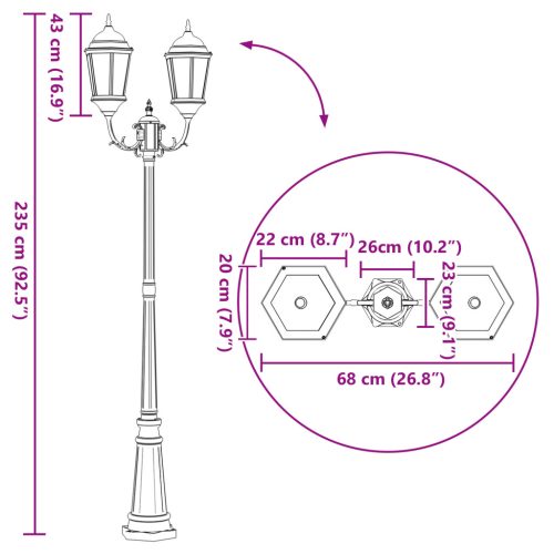  Kerti Lámpaoszlop 2-Lámpás E27 Bronz 235 cm Alumínium