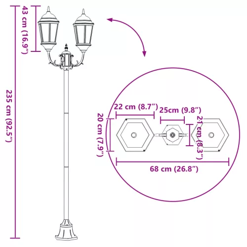  Kerti lámpa oszlop 2-lámpás E27 Zöld 220 cm Alumínium