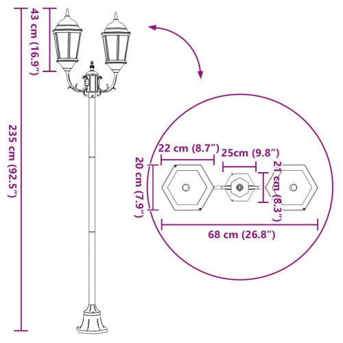  Kert Világítóoszlop 2-Lámpás E27 Bronz 220 cm Alumínium